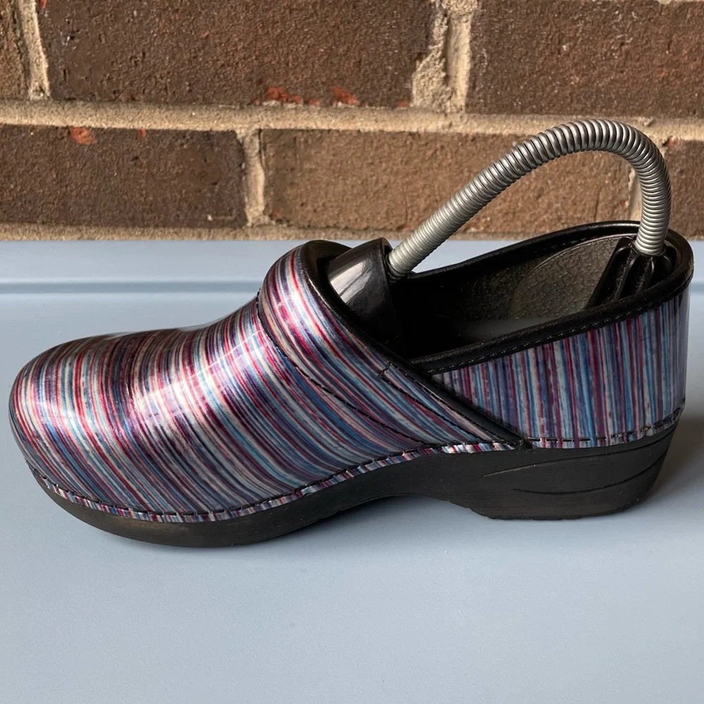 Dansko XP Patent Stripe Rainbow Clogs - Picture 5 of 8